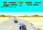 Super Hang-On for Arcade - There are fewer obstacles on the side of the road in the desert track.