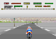 Super Hang-On for Arcade - Lamp posts on the side of the road make this track more difficult than others.