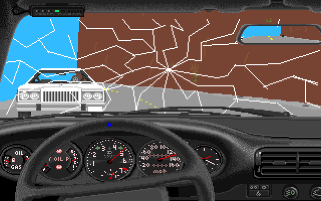 Test Drive Amiga Screenshot: Oops, I crashed!