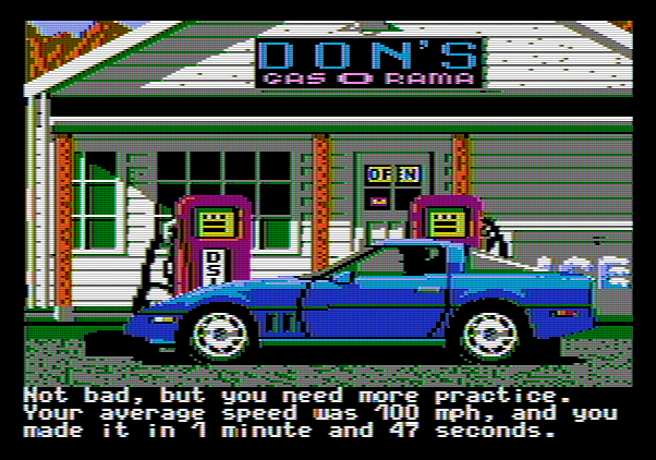 Test Drive Apple II Screenshot: Not bad, but I could use some practice...