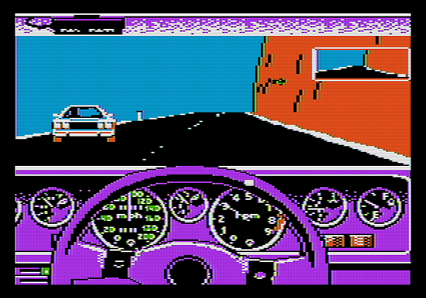 Test Drive Apple II Screenshot: Our drive begins!