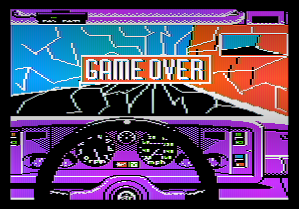 Test Drive Apple II Screenshot: Game over.