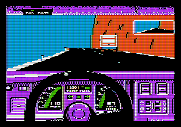 Test Drive Apple II Screenshot: Driving the Corvette.
