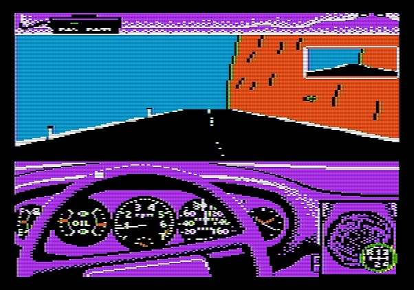 Test Drive Apple II Screenshot: Driving the Porsche...