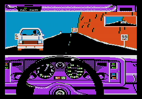 Test Drive Apple II Screenshot: Lookout, don't crash into other cars!