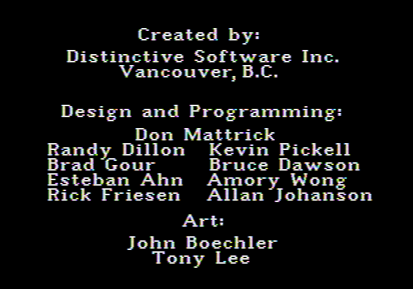 Test Drive Apple II Screenshot: Credits screen.