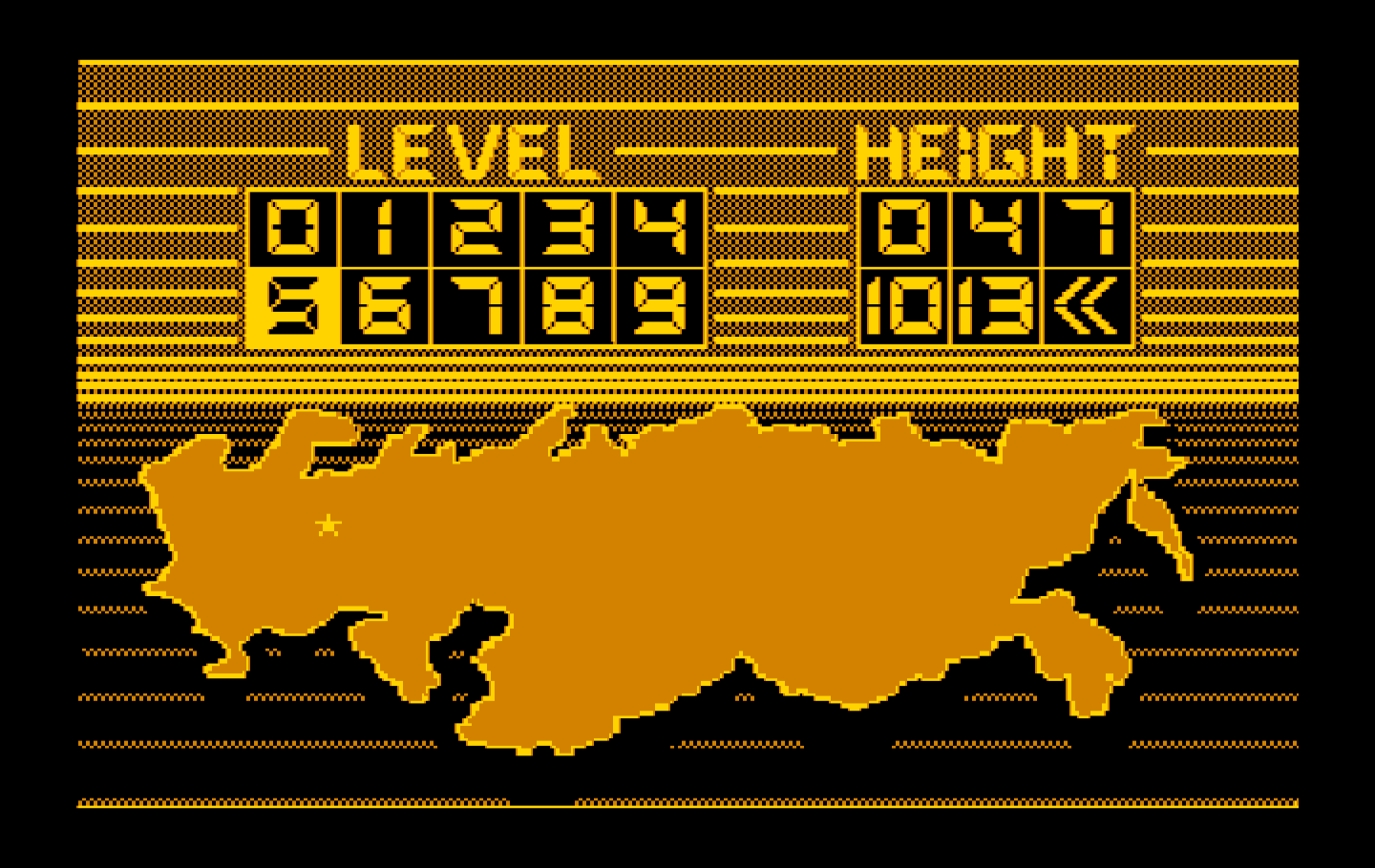 Tetris IBM PC/Compatibles Screenshot: Select a starting level and height.