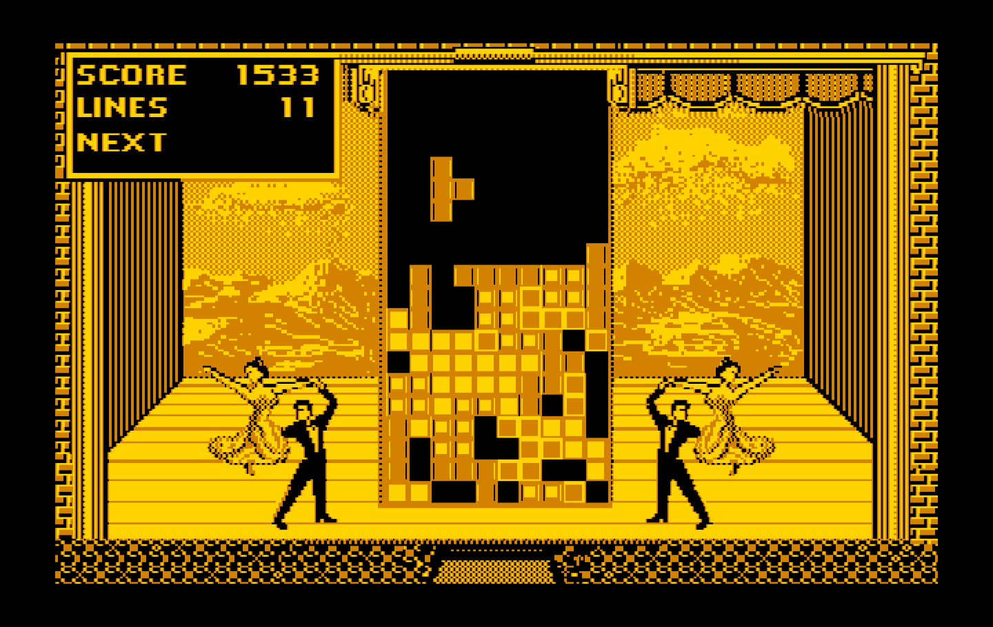 Tetris IBM PC/Compatibles Screenshot: The game gets tougher as pieces begin to fall faster!