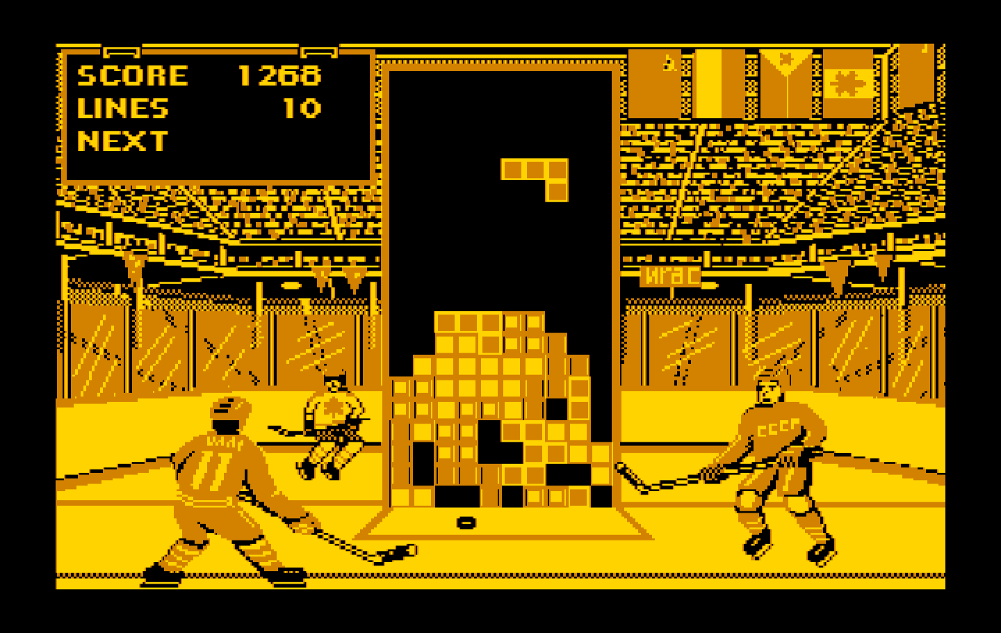 Tetris IBM PC/Compatibles Screenshot: Beginning to run out of room.