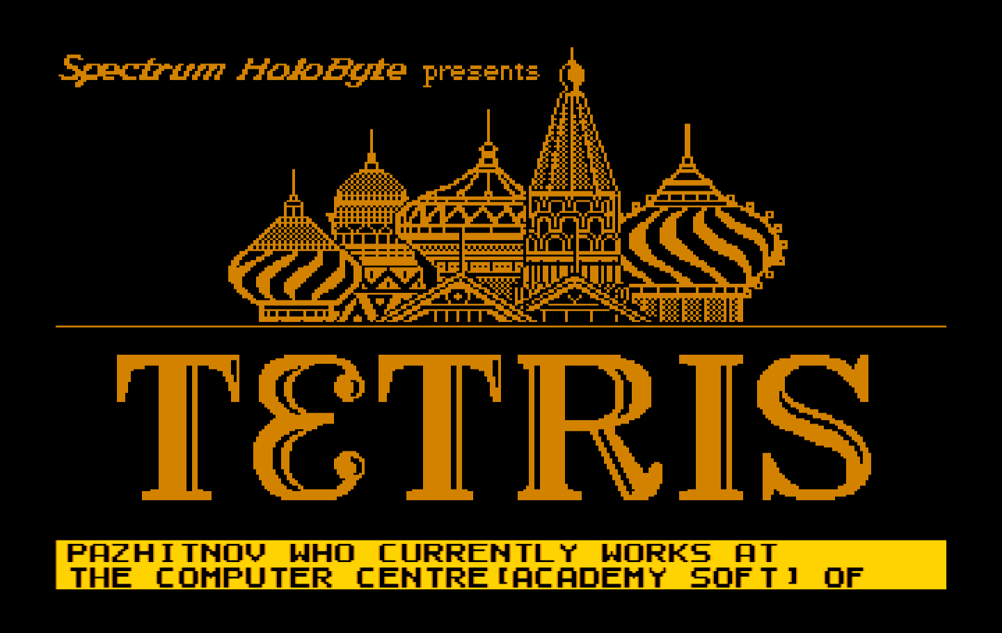 Tetris IBM PC/Compatibles Screenshot: A little background on the game appears at the bottom...