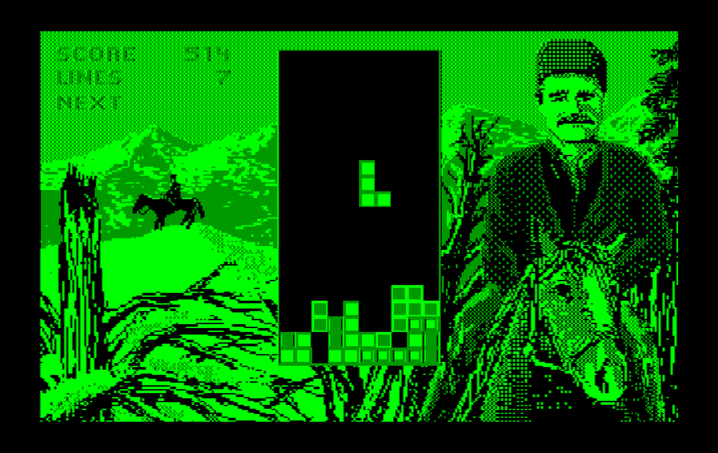 Tetris IBM PC/Compatibles Screenshot: An odd shape falls into place...