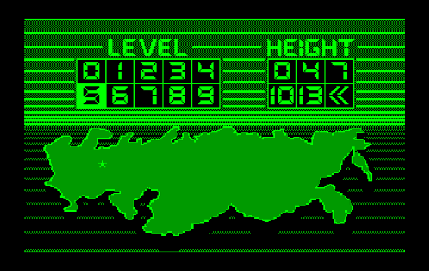 Tetris IBM PC/Compatibles Screenshot: Select a starting level and height.