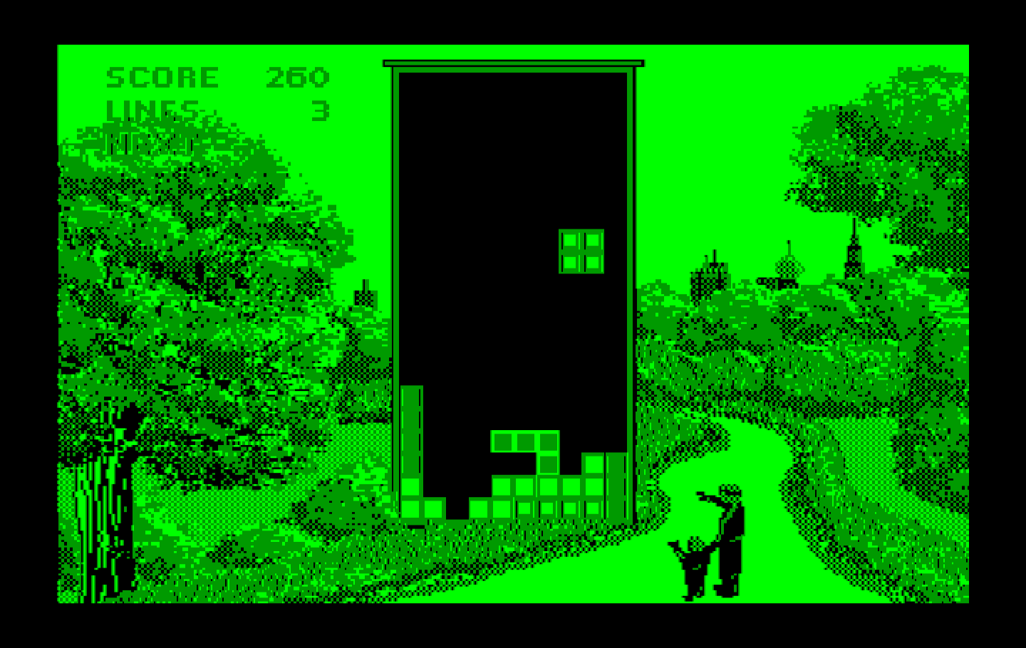 Tetris IBM PC/Compatibles Screenshot: Each difficulty level has a different background.