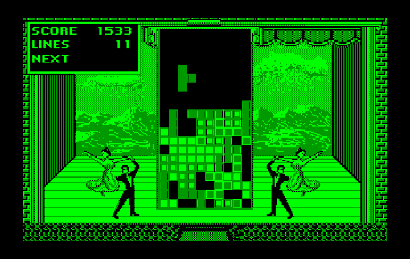 Tetris IBM PC/Compatibles Screenshot: The game gets tougher as pieces begin to fall faster!