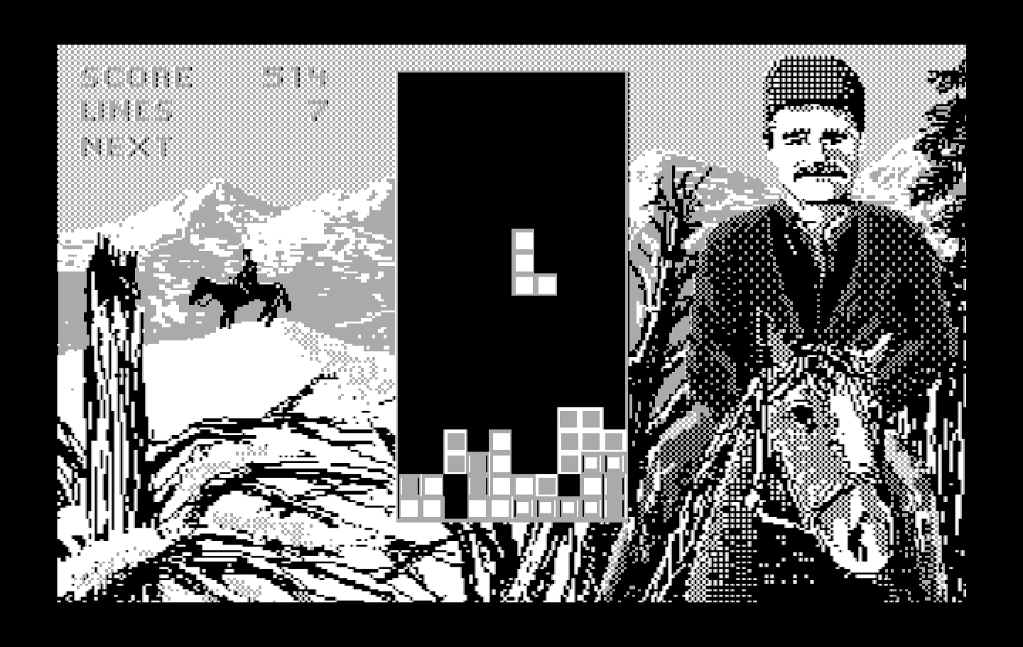 Tetris IBM PC/Compatibles Screenshot: An odd shape falls into place...