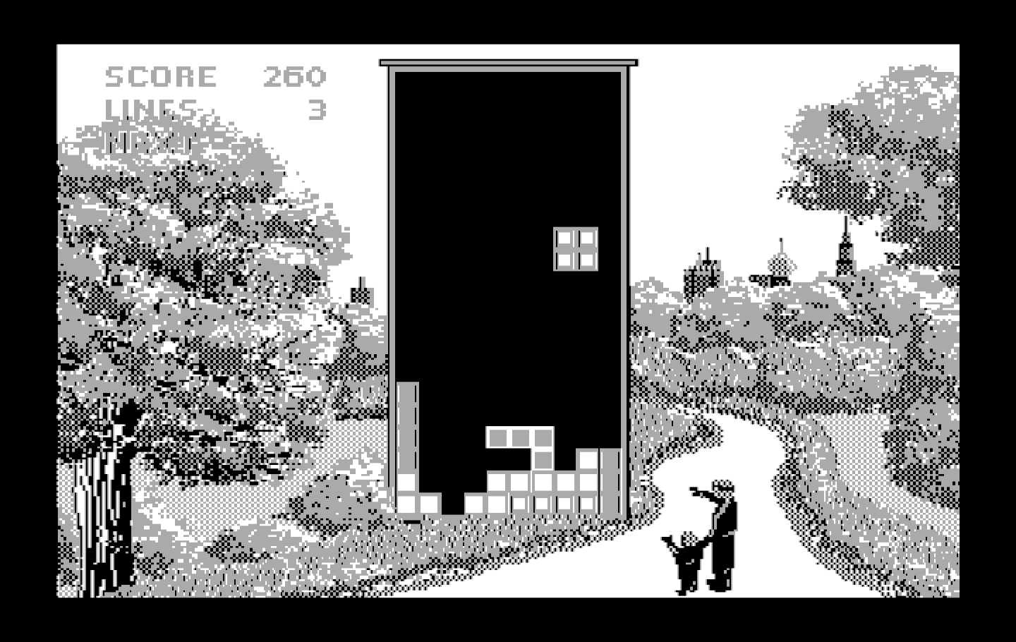 Tetris IBM PC/Compatibles Screenshot: Each difficulty level has a different background.