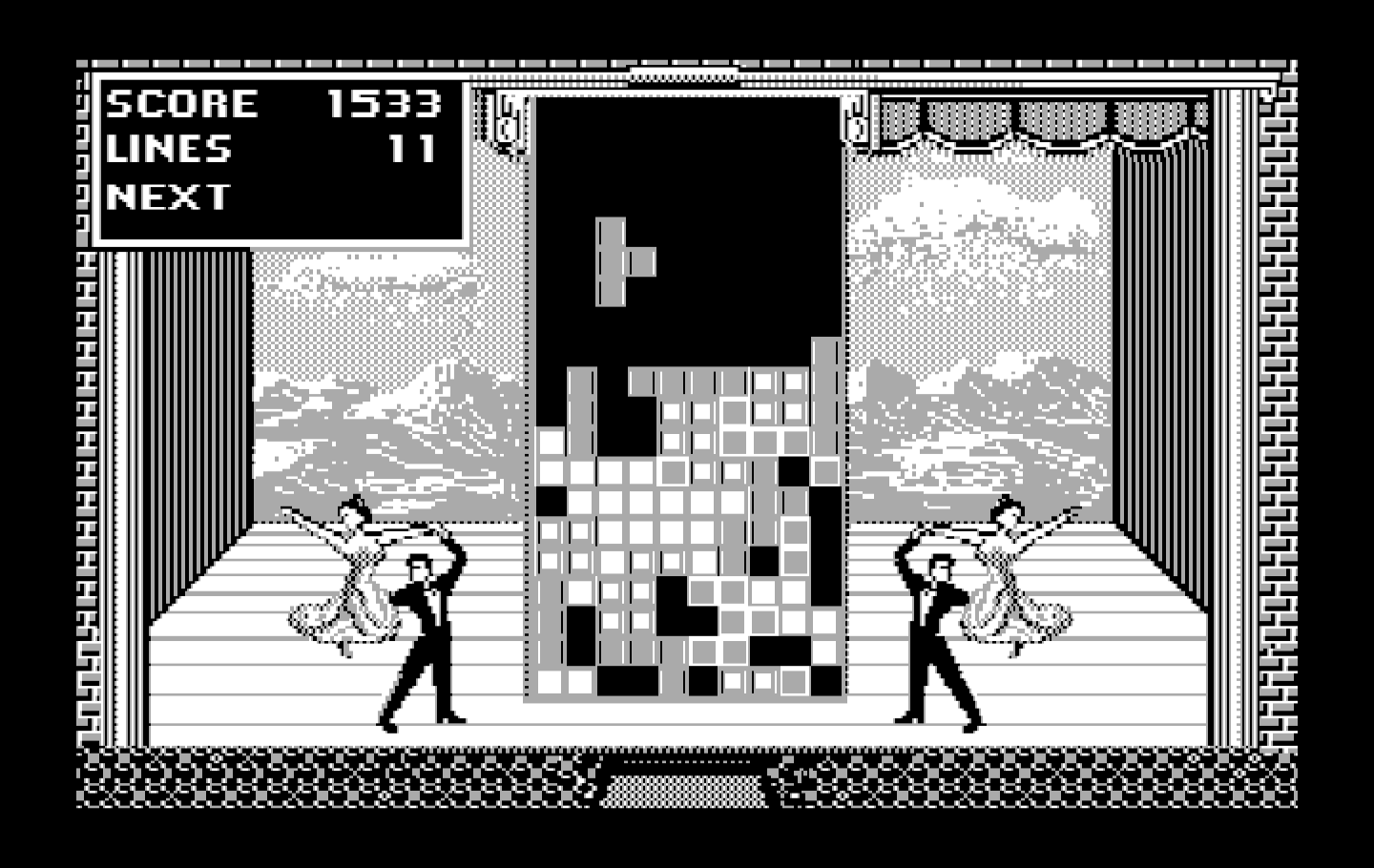 Tetris IBM PC/Compatibles Screenshot: The game gets tougher as pieces begin to fall faster!