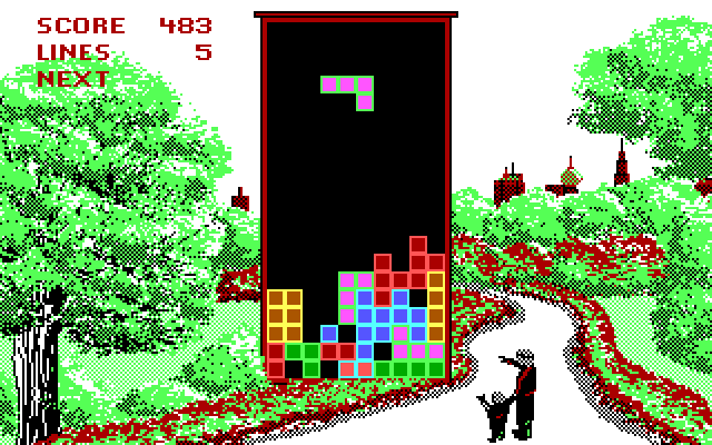 Tetris IBM PC/Compatibles Screenshot: Where should I put this odd shape?