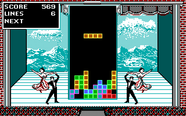 Tetris IBM PC/Compatibles Screenshot: Each level has a different background.