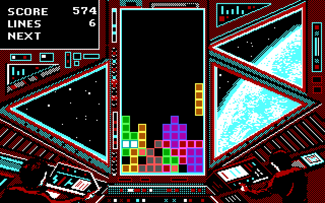 Tetris IBM PC/Compatibles Screenshot: One of the long pieces falls into place...