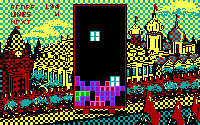 Tetris IBM PC/Compatibles Screenshot: A boxy piece, where should I put it?