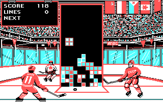 Tetris IBM PC/Compatibles Screenshot: Where will this square piece go?