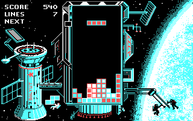 Tetris IBM PC/Compatibles Screenshot: Another long one...where should it go?