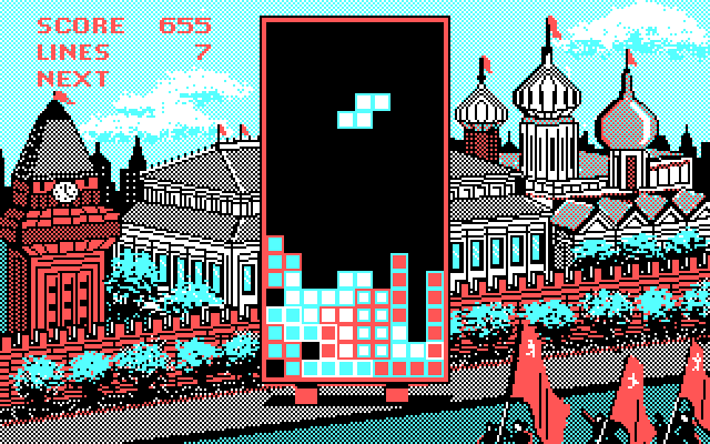 Tetris IBM PC/Compatibles Screenshot: The board starts to fill up...