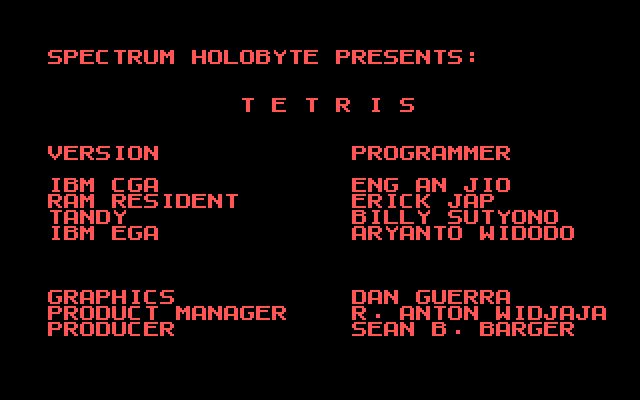 Tetris IBM PC/Compatibles Screenshot: Game credits.