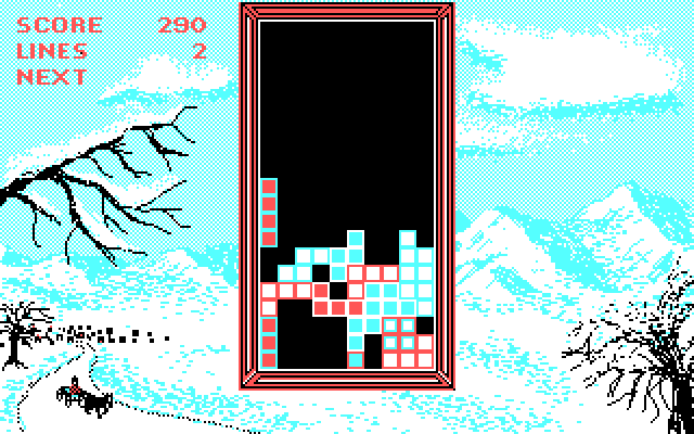 Tetris IBM PC/Compatibles Screenshot: Pieces start to pile up.