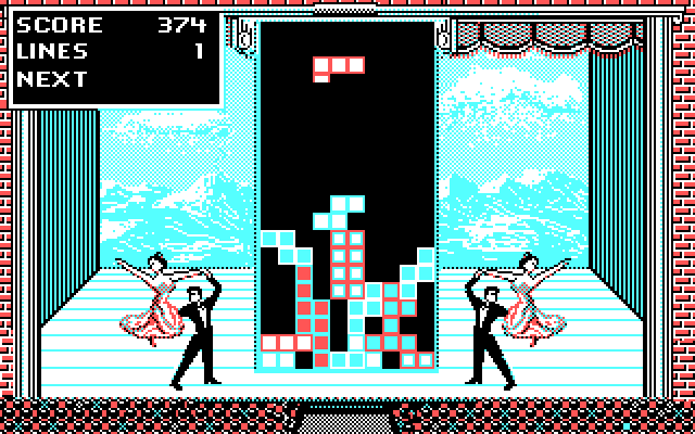 Tetris IBM PC/Compatibles Screenshot: Pieces fall faster as the game progresses.