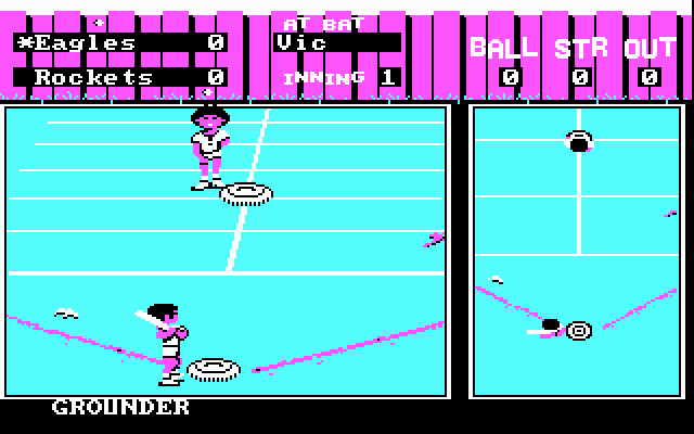 Street Sports Baseball IBM PC/Compatibles Screenshot: Hit a grounder...