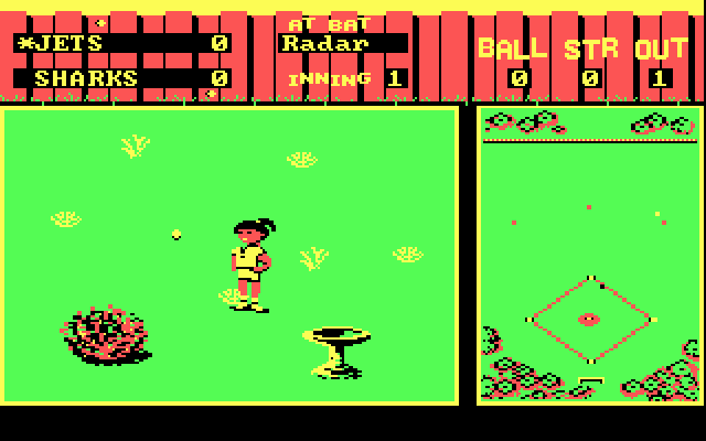 Street Sports Baseball IBM PC/Compatibles Screenshot: Ball hit into the outfield...