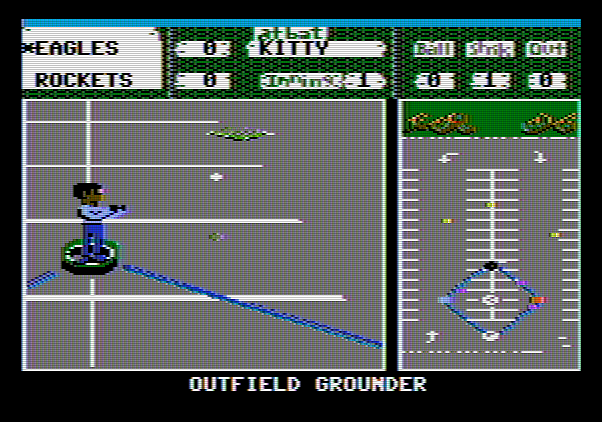 Street Sports Baseball Apple II Screenshot: Throwing the ball to second base...