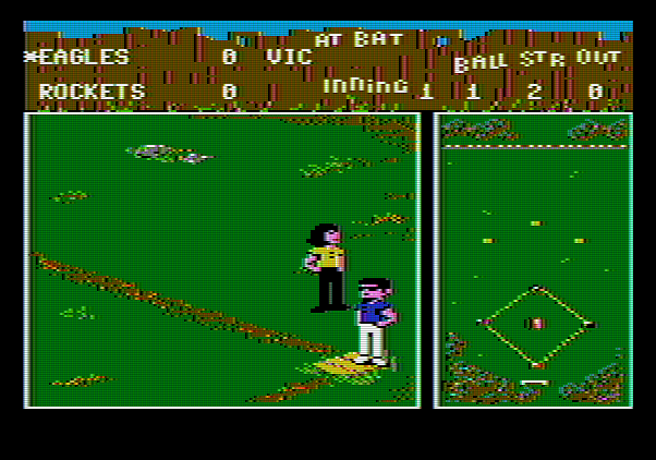 Street Sports Baseball Apple II Screenshot: Safe at first base!
