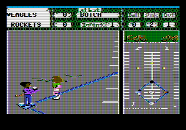 Street Sports Baseball Apple II Screenshot: Out at third!