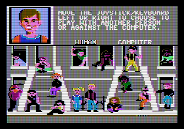 Street Sports Baseball Apple II Screenshot: Play against a human or the computer?