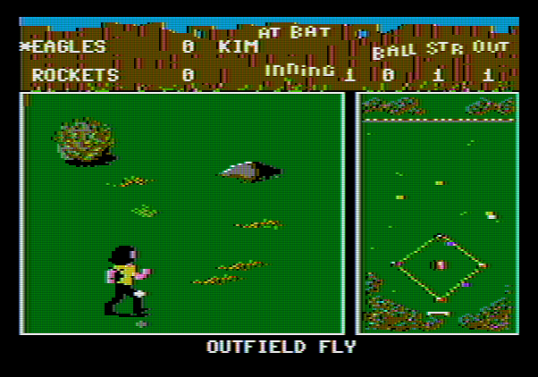 Street Sports Baseball Apple II Screenshot: Outfield fly!