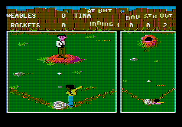Street Sports Baseball Apple II Screenshot: And here's the pitch...