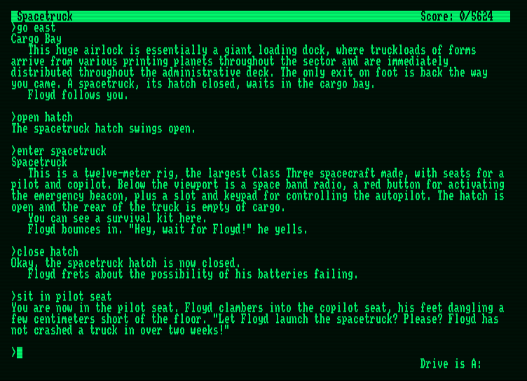 Stationfall Amstrad PCW Screenshot: In the pilots seat, time to take off!