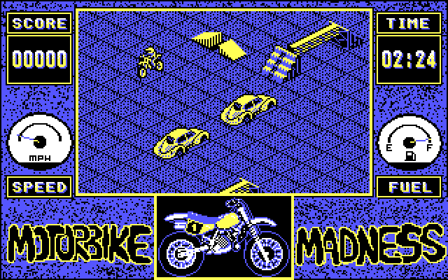 Motorbike Madness IBM PC/Compatibles Screenshot: Don't crash into these cars...