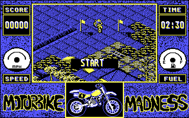 Motorbike Madness IBM PC/Compatibles Screenshot: Starting one of the more difficult courses...