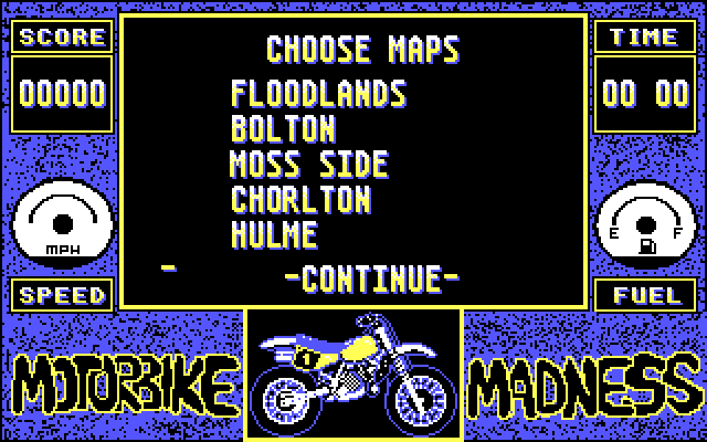 Motorbike Madness IBM PC/Compatibles Screenshot: The main menu.