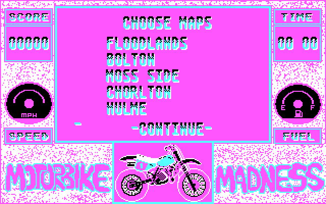 Motorbike Madness IBM PC/Compatibles Screenshot: The main menu.