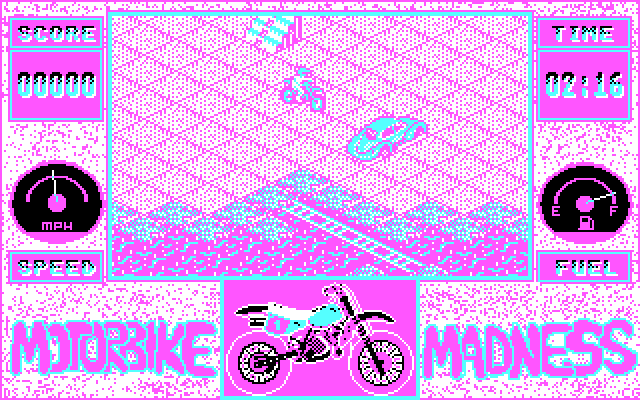 Motorbike Madness IBM PC/Compatibles Screenshot: A narrow bridge ahead!