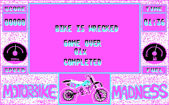 Motorbike Madness IBM PC/Compatibles Screenshot: Game over.