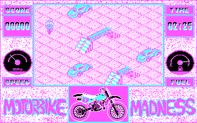 Motorbike Madness IBM PC/Compatibles Screenshot: Some ramps...also, don't crash into cars!