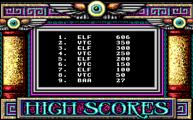 Mind-Roll IBM PC/Compatibles Screenshot: High scores.