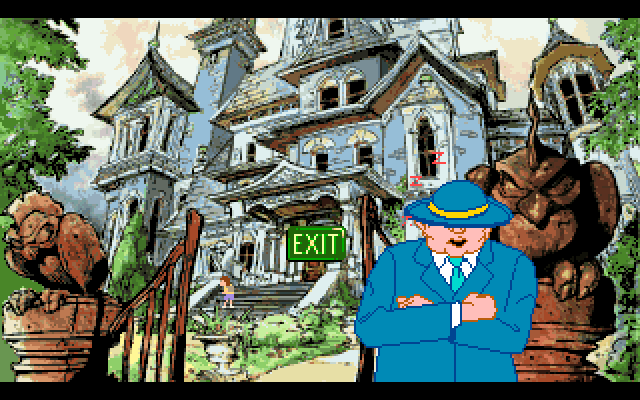 Adventures of Willy Beamish, The IBM PC/Compatibles Screenshot: Outside the mansion; luckily, the guard fell asleep!