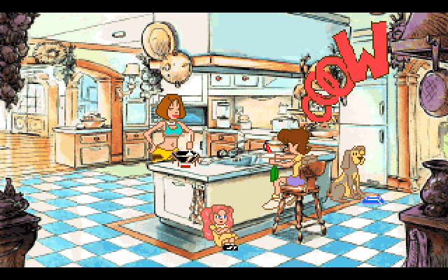 Adventures of Willy Beamish, The IBM PC/Compatibles Screenshot: While helping out in the kitchen Willy accidentally cuts himself!
